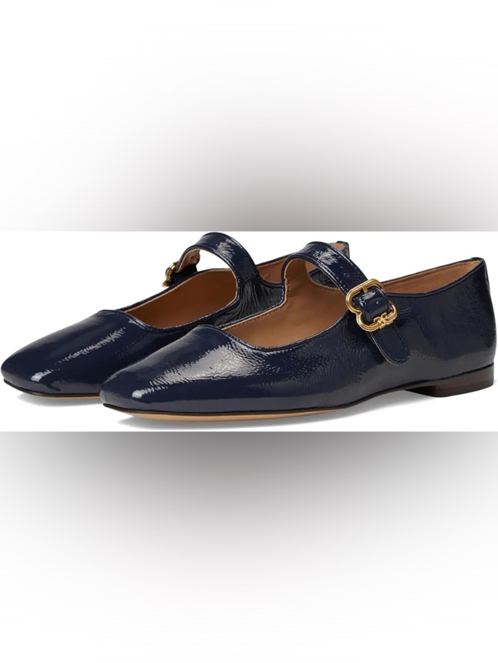 Sam Edelman Navy Patent Michaela Mary Jane Flats with Gold Buckle